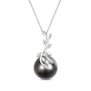 Thumbnail Image 0 of 12.0-12.5mm Baroque Black Cultured Tahitian Pearl and Diamond Accent Vine Pendant in 14K White Gold - 17"