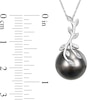 Thumbnail Image 2 of 12.0-12.5mm Baroque Black Cultured Tahitian Pearl and Diamond Accent Vine Pendant in 14K White Gold - 17"