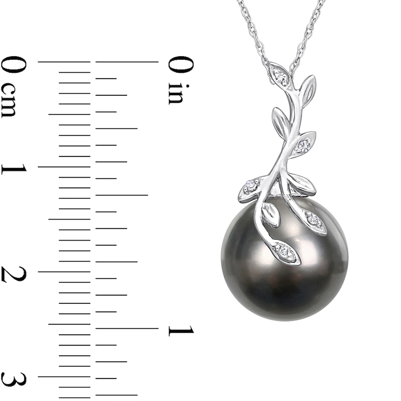 12.0-12.5mm Baroque Black Cultured Tahitian Pearl and Diamond Accent Vine Pendant in 14K White Gold - 17"