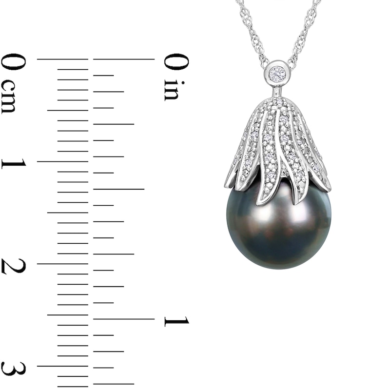 10.0-11.0mm Baroque Black Cultured Tahitian Pearl and 0.06 CT. T.W. Diamond Eggplant Pendant in 14K White Gold - 17"