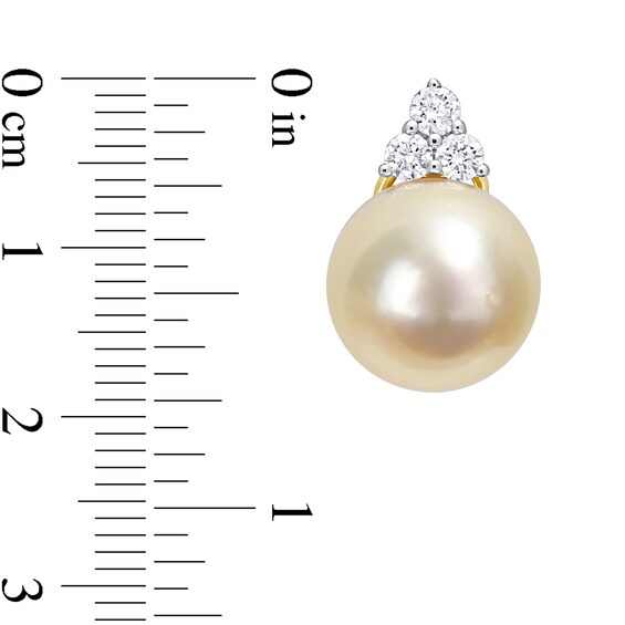 12.0-12.5mm Golden South Sea Cultured Pearl and 0.60 CT. T.W. Diamond Trio Stud Earrings in 14K Gold