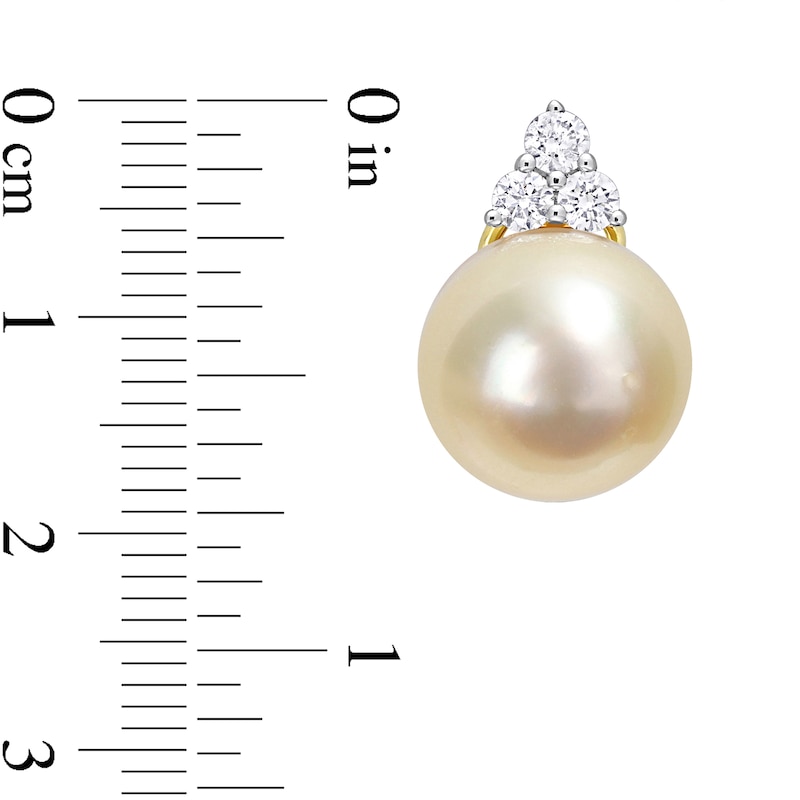 Main Image 3 of 12.0-12.5mm Golden South Sea Cultured Pearl and 0.60 CT. T.W. Diamond Trio Stud Earrings in 14K Gold