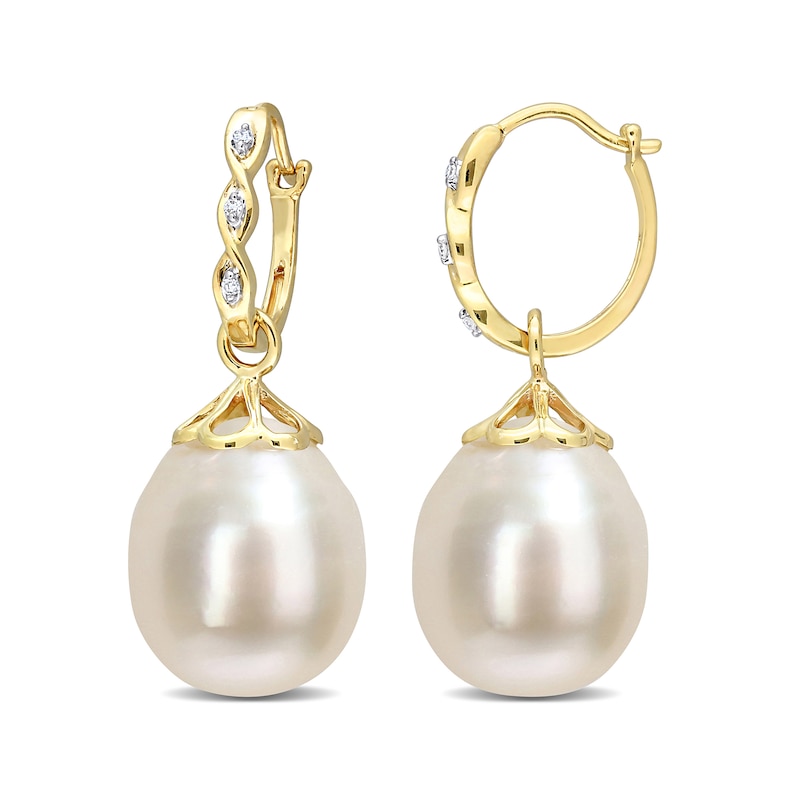 Main Image 1 of 9.0-9.5mm Baroque South Sea Cultured Pearl and Diamond Accent Twist Drop Earrings in 14K Gold