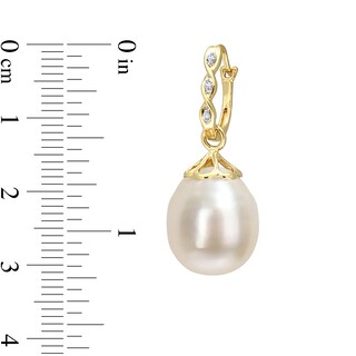 9.0-9.5mm Baroque South Sea Cultured Pearl and Diamond Accent Twist Drop Earrings in 14K Gold