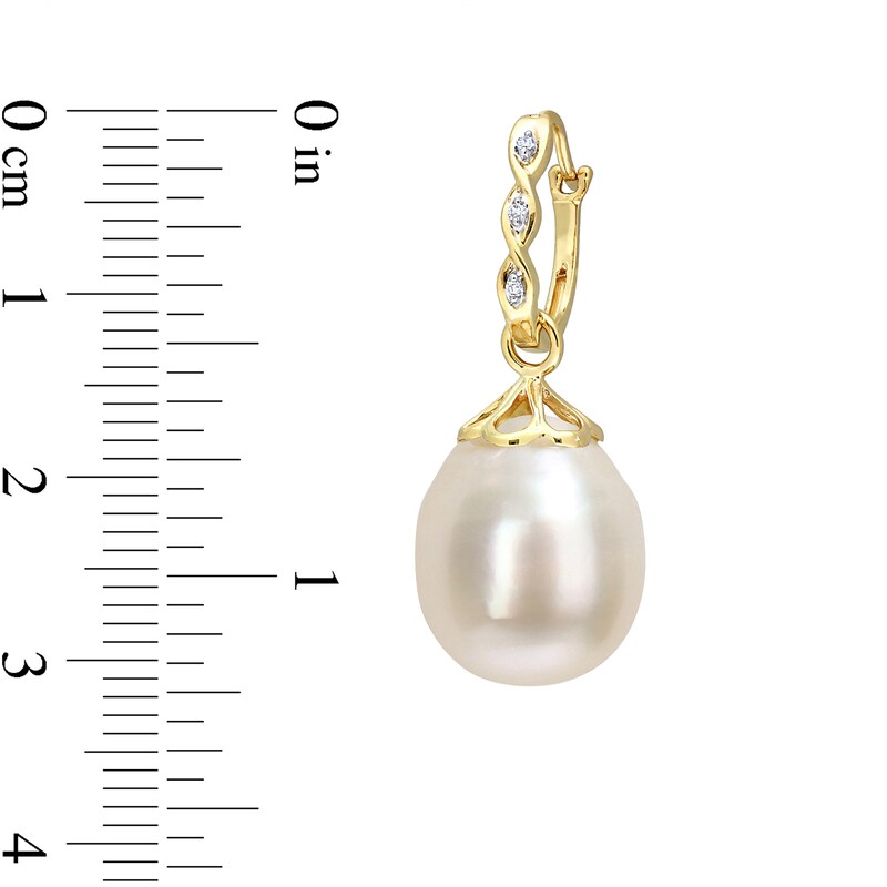 Main Image 3 of 9.0-9.5mm Baroque South Sea Cultured Pearl and Diamond Accent Twist Drop Earrings in 14K Gold
