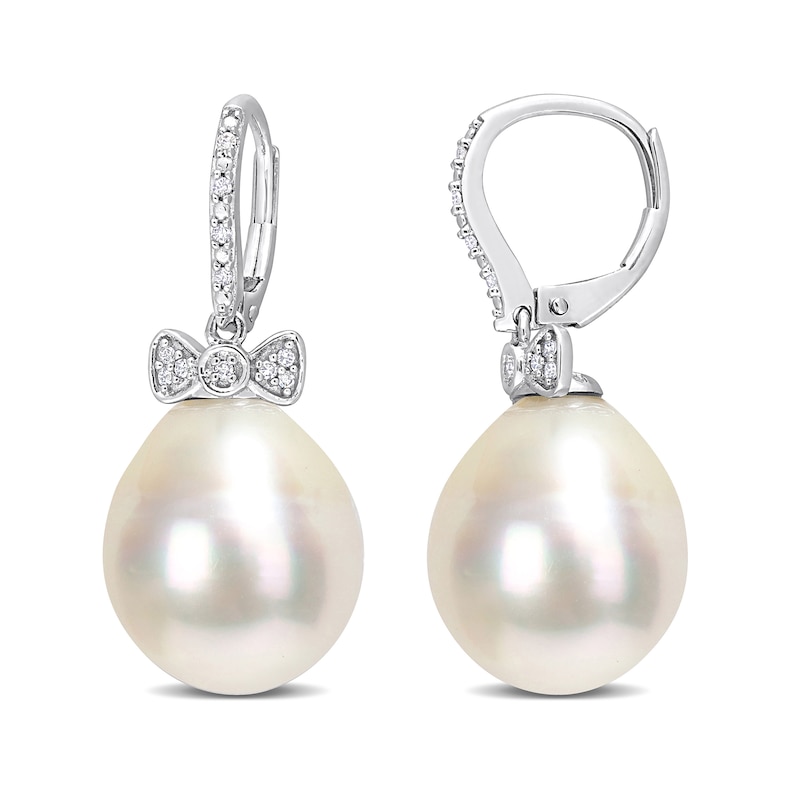 12.0-13.0mm Baroque South Sea Cultured Pearl and 0.09 CT. T.W. Diamond Bow Drop Earrings in 14K White Gold