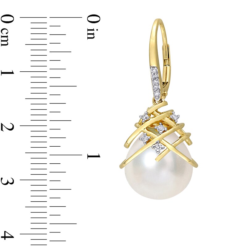 Main Image 3 of 12.0-12.5mm Baroque South Sea Cultured Pearl and 0.15 CT. T.W. Diamond Drop Earrings in 10K Gold