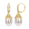 Thumbnail Image 1 of 9.0-10.0mm Baroque South Sea Cultured Pearl Ribbed Fleur-de-Lis Bail Drop Earrings in 14K Gold