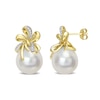 Thumbnail Image 1 of 12.0-12.5mm Baroque South Sea Cultured Pearl and 0.09 CT. T.W. Diamond Double Bow Drop Earrings in 10K Gold