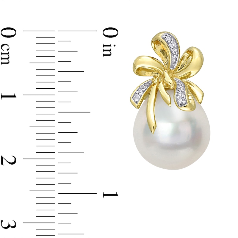 Main Image 3 of 12.0-12.5mm Baroque South Sea Cultured Pearl and 0.09 CT. T.W. Diamond Double Bow Drop Earrings in 10K Gold
