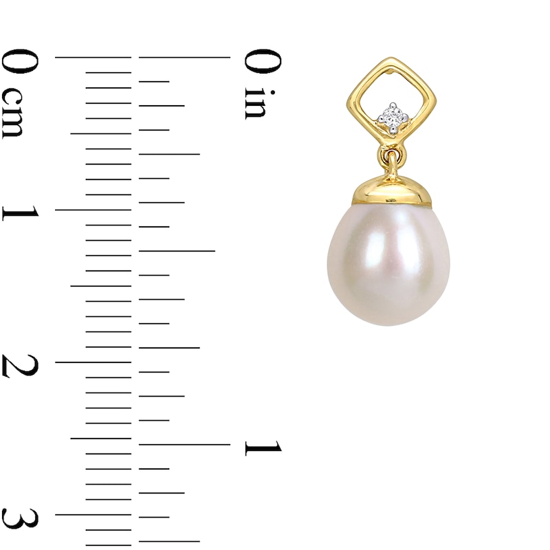 8.0-8.5mm Baroque Freshwater Cultured Pearl and Diamond Accent Square Drop Earrings in 10K Gold