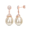 Thumbnail Image 1 of 9.0-10.0mm Baroque South Sea Cultured Pearl and 0.14 CT. T.W. Diamond Striped Drop Earrings in 14K Rose Gold