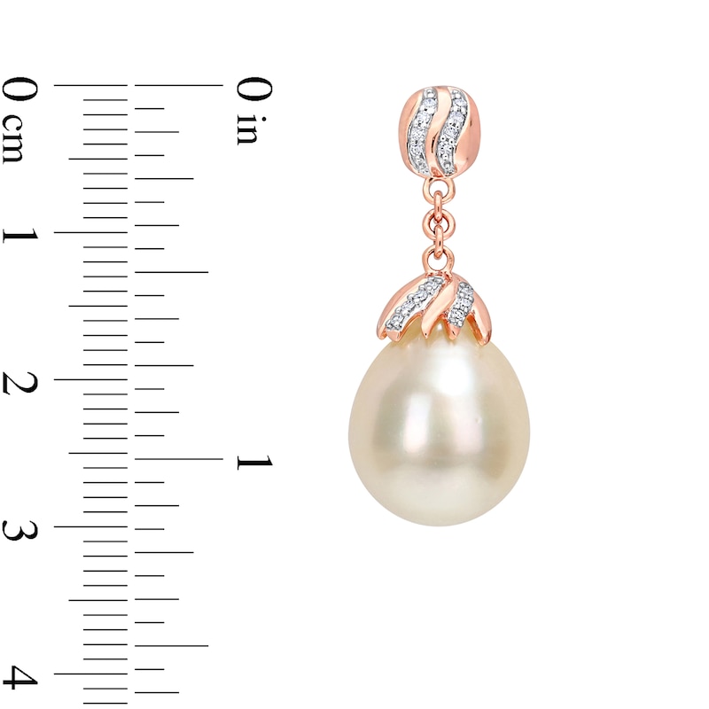 Main Image 3 of 9.0-10.0mm Baroque South Sea Cultured Pearl and 0.14 CT. T.W. Diamond Striped Drop Earrings in 14K Rose Gold