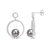 Thumbnail Image 1 of 8.5-9.0mm Black Tahitian Cultured Pearl and White Sapphire Double Circle Drop Earrings in 10K White Gold