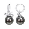 Thumbnail Image 1 of 12.0-12.5mm Black Tahitian Cultured Pearl and 0.22 CT. T.W. Diamond Bow Drop Earrings in 14K White Gold