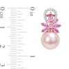 Thumbnail Image 3 of 9.0-9.5mm Pink Freshwater Cultured Pearl, Pink Sapphire, and 0.13 CT. T.W. Diamond Flower Drop Earrings in 14K Rose Gold