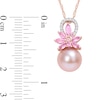 Thumbnail Image 3 of 9.5-10.0mm Pink Freshwater Cultured Pearl, Pink Sapphire, and 0.065 CT. T.W. Diamond Pendant in 14K Rose Gold-17"
