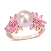Thumbnail Image 0 of 9.0-9.5mm Pink Cultured Freshwater Pearl, Pink Sapphire, and 0.13 CT. T.W. Diamond Flower Ring in 14K Rose Gold