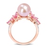 Thumbnail Image 4 of 9.0-9.5mm Pink Cultured Freshwater Pearl, Pink Sapphire, and 0.13 CT. T.W. Diamond Flower Ring in 14K Rose Gold