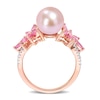 Thumbnail Image 5 of 9.0-9.5mm Pink Freshwater Cultured Pearl, Pink Sapphire, and 0.13 CT. T.W. Diamond Flower Ring in 14K Rose Gold