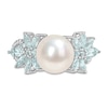 Thumbnail Image 4 of 9.0-9.5mm Freshwater Cultured Pearl, Aquamarine, and 0.13 CT. T.W. Diamond Flower Ring in 14K White Gold