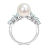 Thumbnail Image 4 of 9.0-9.5mm Cultured Freshwater Pearl, Aquamarine, and 0.13 CT. T.W. Diamond Flower Ring in 14K White Gold