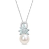 Thumbnail Image 1 of 9.5-10.0mm Freshwater Cultured Pearl, Aquamarine, and 0.065 CT. T.W. Diamond Flower Pendant in 14K White Gold-17"