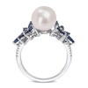 Thumbnail Image 4 of 9.0-9.5mm Cultured Freshwater Pearl, Blue Sapphire, and 0.13 CT. T.W. Diamond Flower Ring in 14K White Gold