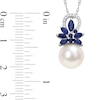 Thumbnail Image 3 of 9.5-10.0mm Freshwater Cultured Pearl, Blue Sapphire, and 0.065 CT. T.W. Diamond Flower Pendant in 14K White Gold-17"