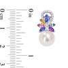Thumbnail Image 3 of 9.0-9.5mm Freshwater Cultured Pearl, Multi-Coloured Sapphire, and 0.13 CT. T.W. Diamond Drop Earrings in 14K White Gold