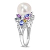 Thumbnail Image 2 of 9.0-9.5mm Cultured Freshwater Pearl, Multi-Coloured Sapphire, and 0.13 CT. T.W. Diamond Flower Ring in 14K White Gold