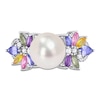 Thumbnail Image 4 of 9.0-9.5mm Freshwater Cultured Pearl, Multi-Coloured Sapphire, and 0.13 CT. T.W. Diamond Flower Ring in 14K White Gold
