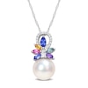 9.5-10.0mm Cultured Freshwater Pearl, Multi-Coloured Sapphire, and 0.065 CT. T.W. Diamond Pendant in 14K White Gold - 17"