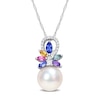 Thumbnail Image 1 of 9.5-10.0mm Freshwater Cultured Pearl, Multi-Coloured Sapphire, and 0.065 CT. T.W. Diamond Pendant in 14K White Gold-17"