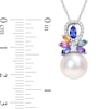 Thumbnail Image 3 of 9.5-10.0mm Freshwater Cultured Pearl, Multi-Coloured Sapphire, and 0.065 CT. T.W. Diamond Pendant in 14K White Gold-17"