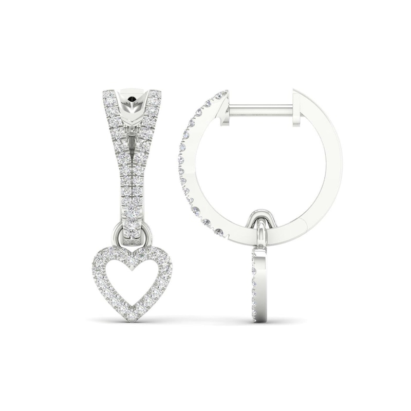 0.33 CT. T.W. Diamond Heart Drop Hoop Earrings in 10K Gold|Peoples Jewellers