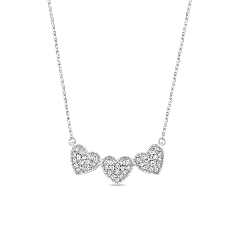 0.16 CT. T.W. Diamond Triple Heart Bead Frame Necklace in Sterling Silver