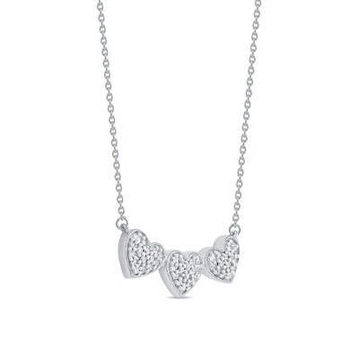 0.16 CT. T.W. Diamond Triple Heart Bead Frame Necklace in Sterling Silver