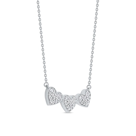 0.16 CT. T.W. Diamond Triple Heart Bead Frame Necklace in Sterling Silver