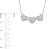 Thumbnail Image 3 of 0.16 CT. T.W. Diamond Triple Heart Bead Frame Necklace in Sterling Silver