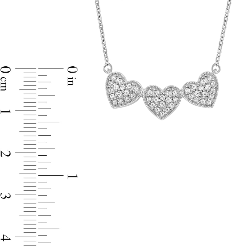 0.16 CT. T.W. Diamond Triple Heart Bead Frame Necklace in Sterling Silver