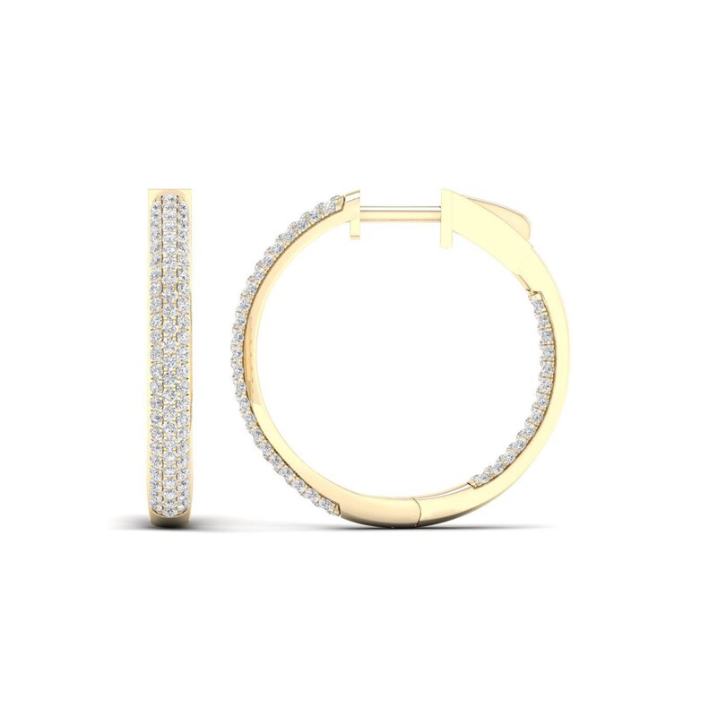 1.00 CT. T.W. Diamond Triple Row Inside-Out Hoop Earrings in 10K Gold