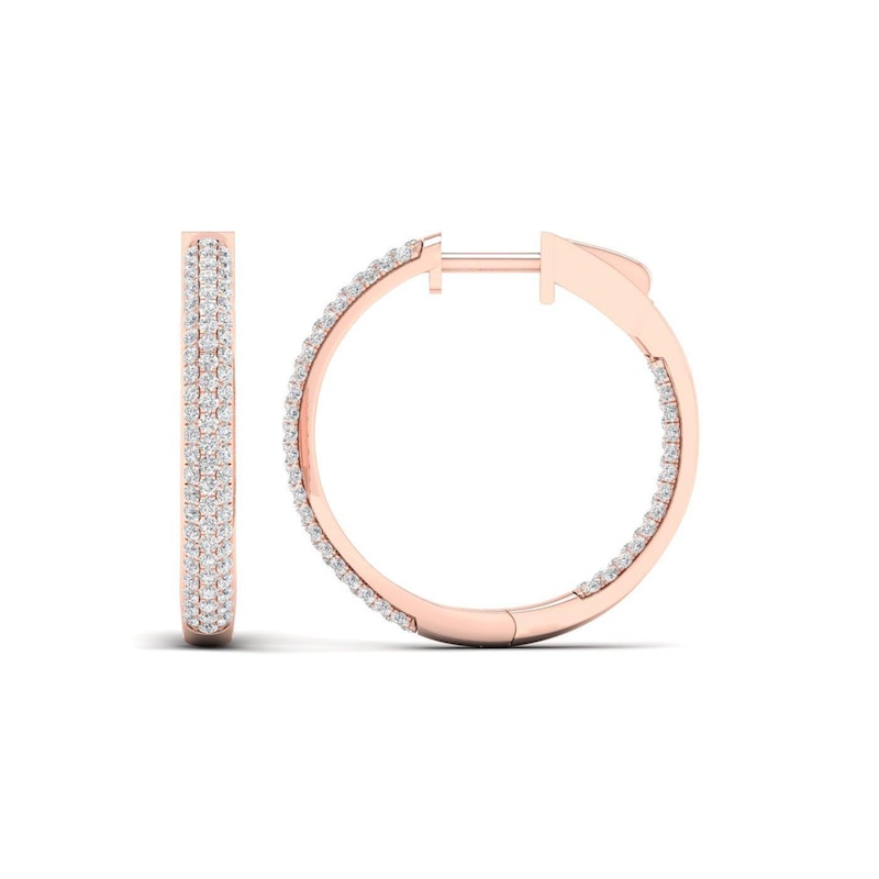 1.00 CT. T.W. Diamond Triple Row Inside-Out Hoop Earrings in 10K Rose Gold