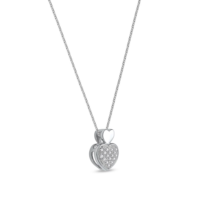 Main Image 2 of 0.05 CT. T.W. Diamond Big and Little Heart Stacked Pendant in 10K White Gold