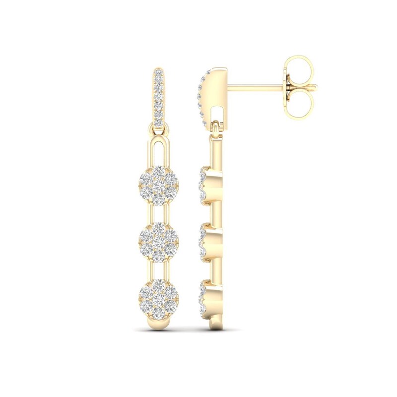 Main Image 1 of 0.33 CT. T.W. Multi-Diamond Trio Paper Clip Link Linear Drop Earrings in 10K Gold