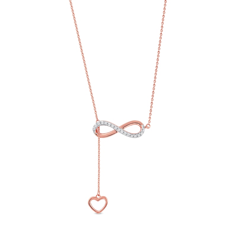 0.13 CT. T.W. Diamond Infinity Heart Lariat-Style Necklace in Sterling Silver with 14K Rose Gold Plate - 19"