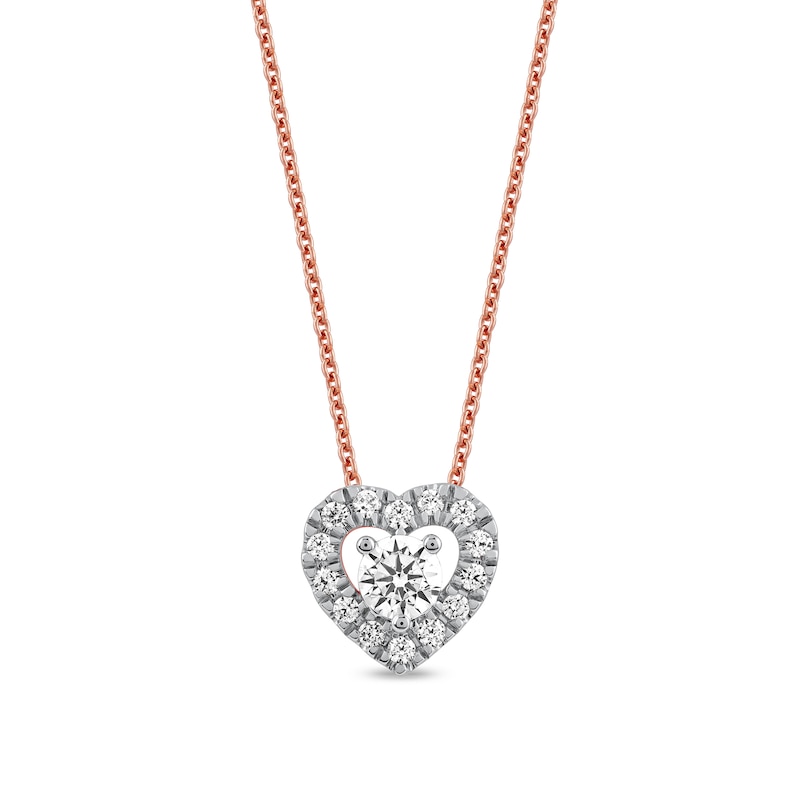0.40 CT. T.W. Diamond Interior Stone Heart Frame Necklace in 10K Rose Gold