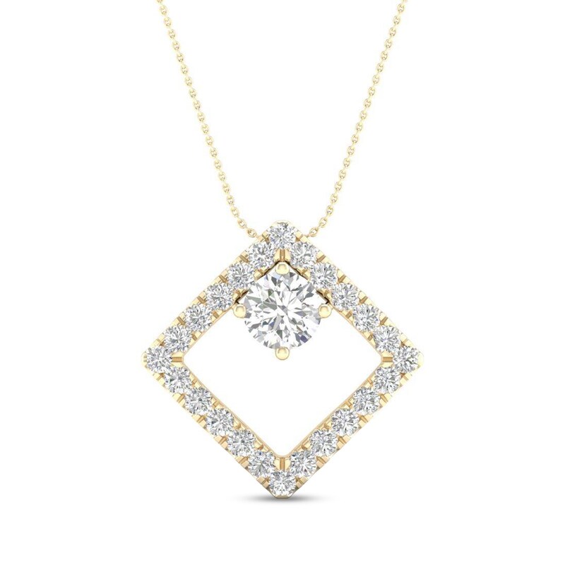 Main Image 1 of 0.50 CT. T.W. Diamond Interior Stone Tilted Square Frame Pendant in 10K Gold