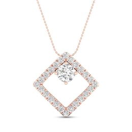 0.50 CT. T.W. Diamond Interior Stone Tilted Square Frame Pendant in 10K Rose Gold