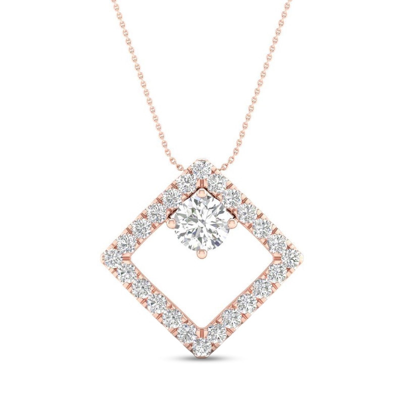 0.50 CT. T.W. Diamond Interior Stone Tilted Square Frame Pendant in 10K Rose Gold
